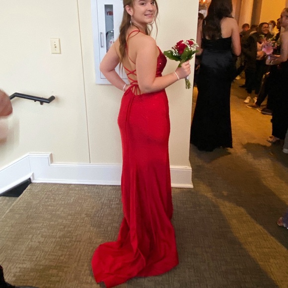 Red Rhinestone Prom Dress - Picture 2 of 4